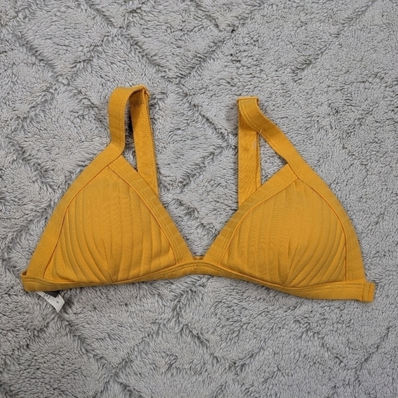 Bond-eye Australia Swim Top Women's S Yellow Bikini Triangle Padded Ribbed - Picture 2 of 5